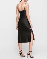 satin cowl back midi slip dress