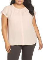 Thumbnail for your product : Sejour Gathered Neck Button Down Top (Plus Size)