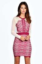 Thumbnail for your product : boohoo Boutique Lilly Eyelash Lace Mesh Sleeve Bodycon Dress