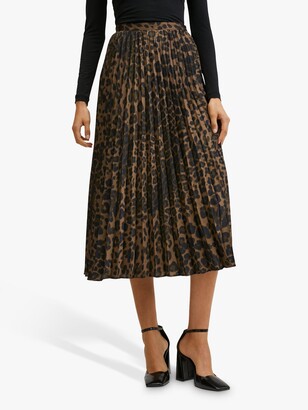 MANGO Leopard Print Midi Skirt, Brown