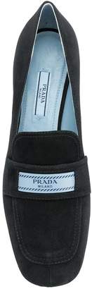 Prada logo patch block heel loafers
