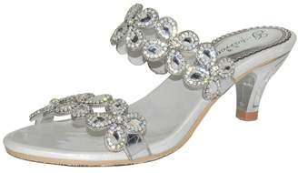 Doris Fashion GS-T003 Women's Glitter Rhinestone Flowers Sandals Evening Wedding Heels Slippers