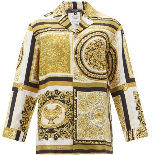 Versace Baroque-print Silk-satin Pyjama Shirt - Gold Multi - ShopStyle Sleepwear  Tops