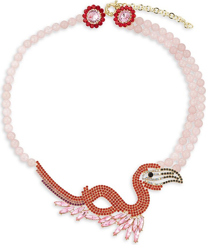 Eye Candy LA Luxe Pink Flamingo Metal Alloy, Rose Quartz & Glass Statement  Necklace - ShopStyle