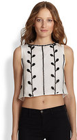 Thumbnail for your product : Alice + Olivia Tiara Beaded Silk Cropped Top