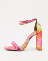 Thumbnail for your product : ASOS DESIGN Wide Fit Notice barely there heeled sandals in tropical print
