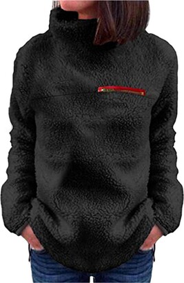BUKINIE Sherpa Pullover Sweaters for Women Winter Warm Fuzzy Fleece Pullover Long Sleeve Sweatshirts Tops Soft Shearling Outwear Jumper(Black