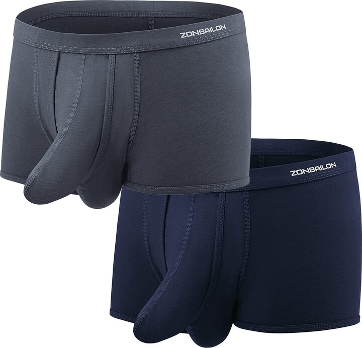 BIATWOWR Men's Underwear Dual Pouch Boxer Trunks Separated Bulge Ball