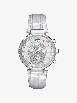 Michael Kors Sawyer Silver-Tone And Leather Watch