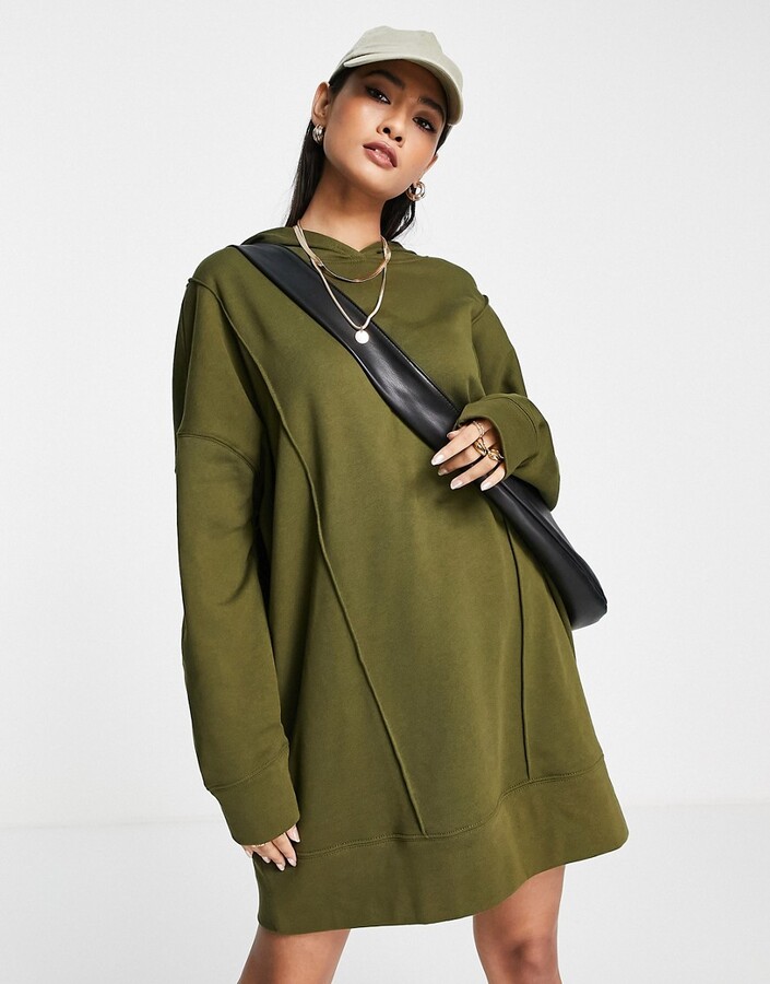 ASOS DESIGN seam detail oversized hoodie sweatshirt dress in khaki green -  ShopStyle