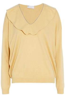 Brunello Cucinelli Ruffle-Trimmed Bead-Embellished Cashmere Sweater