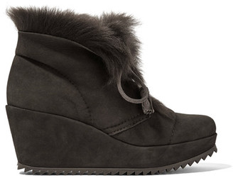 Pedro Garcia Fidela Shearling-lined Suede Wedge Boots - Dark gray