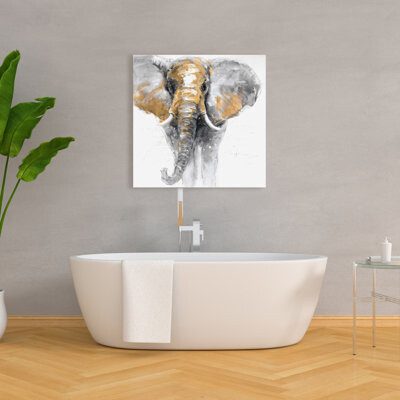 Lark Manor Golden Elephant - Contemporary Office Canvas for Home Decor