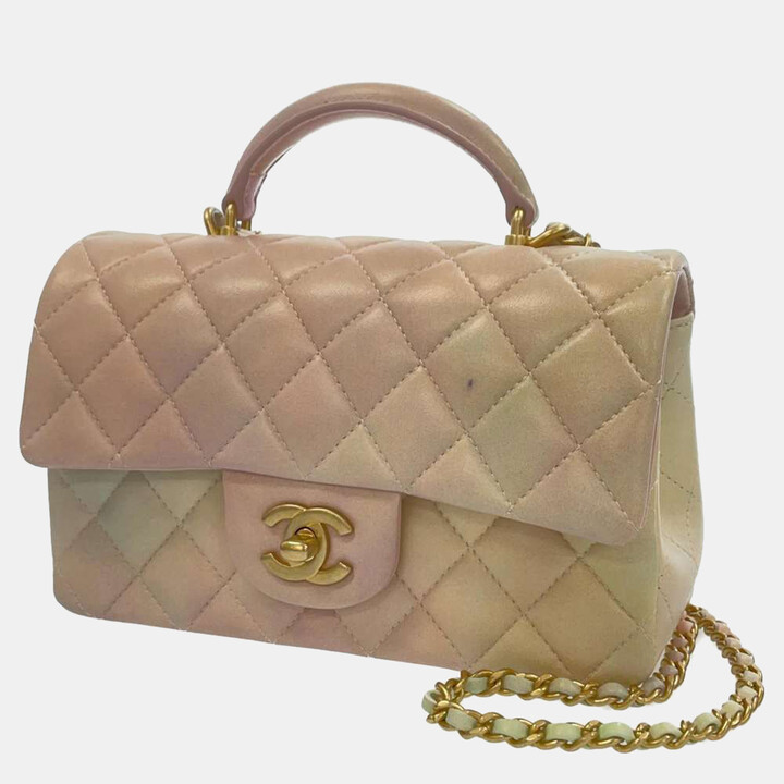 Chanel Pink Lambskin Leather Rectangular Flap Bag Top Handle
