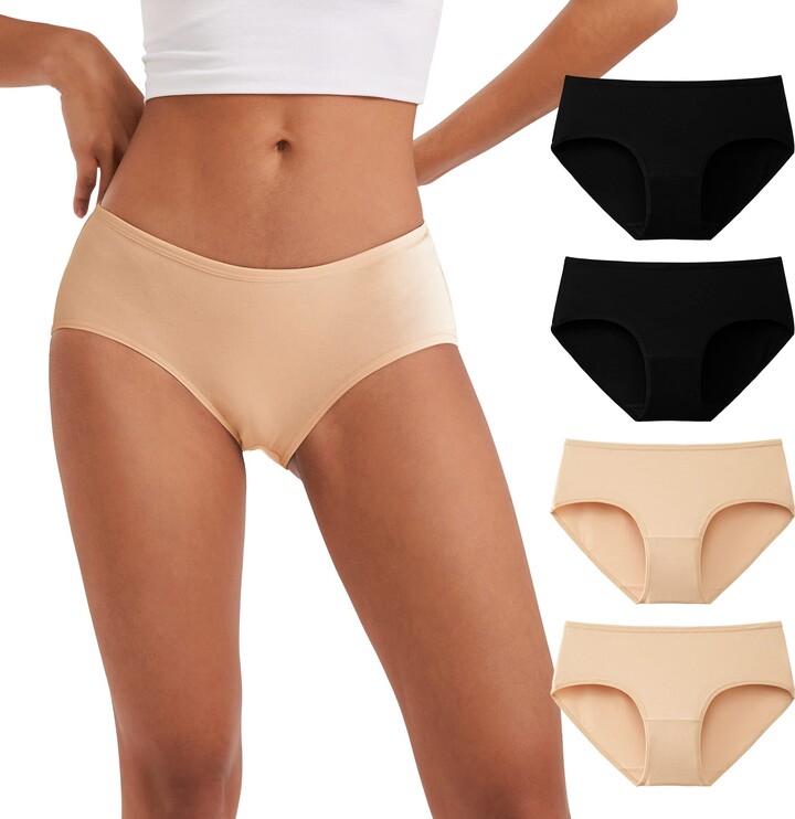 INNERSY Ladies Knickers Cotton Underwear for Women Beige Black Low Rise  Full Briefs 4 Pack (M - ShopStyle