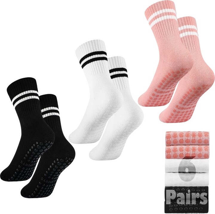 TruTread Pilates Socks with Grips for Women and Men - 6 Pairs Yoga