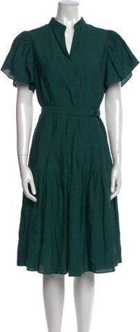 Akris Punto Mock Neck Midi Length Dress w/ Tags Akris Punto A-Line Dress Green Short Sleeve with Mock Neck Designer