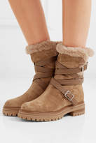 Thumbnail for your product : Gianvito Rossi Leather And Faux Fur-trimmed Suede Ankle Boots - Camel