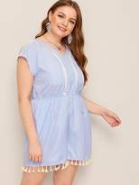 Thumbnail for your product : Shein Plus Contrast Lace Tassel Striped Romper