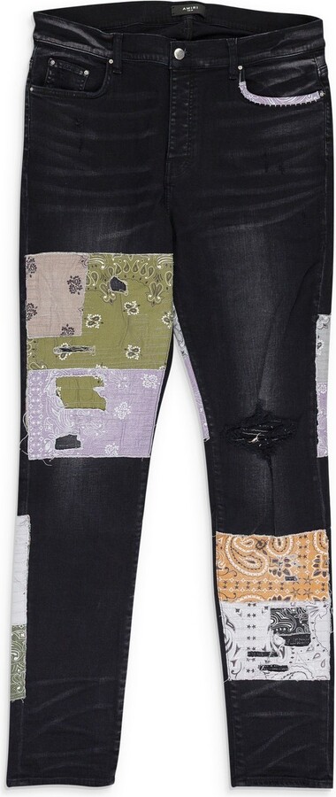 Amiri Black Bandana Art Patch Skiny Jeans
