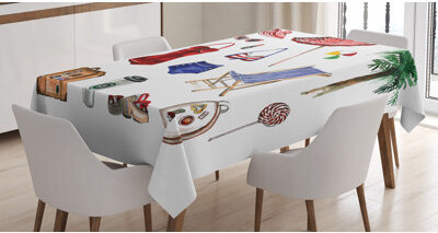 East Urban Home Ambesonne Feminine Tablecloth, Nostalgic Female Beach Fashion Objects Solar Summer Travel Adventure Palms Concept, Rectangular Table Cover For Dining