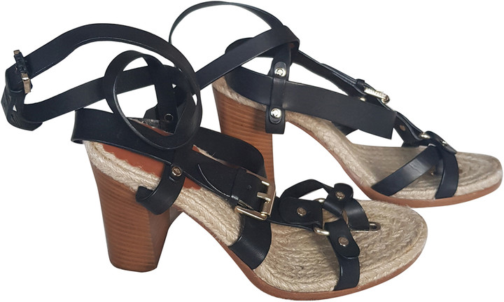 Mulberry black Leather Sandals - ShopStyle