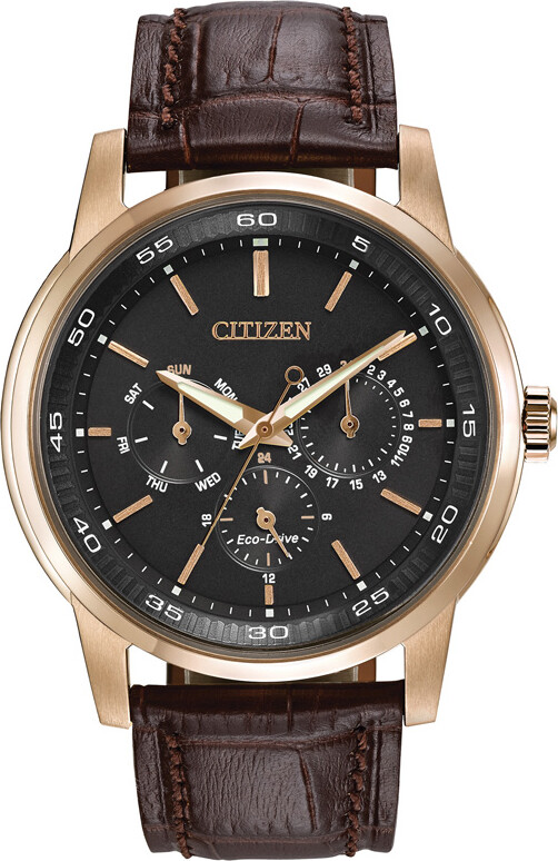 Zales Men's Citizen EcoDrive® RoseTone Strap Watch with Brown Dial