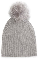 Thumbnail for your product : Sofia Cashmere Cashmere Fur-Pom Hat, Gray