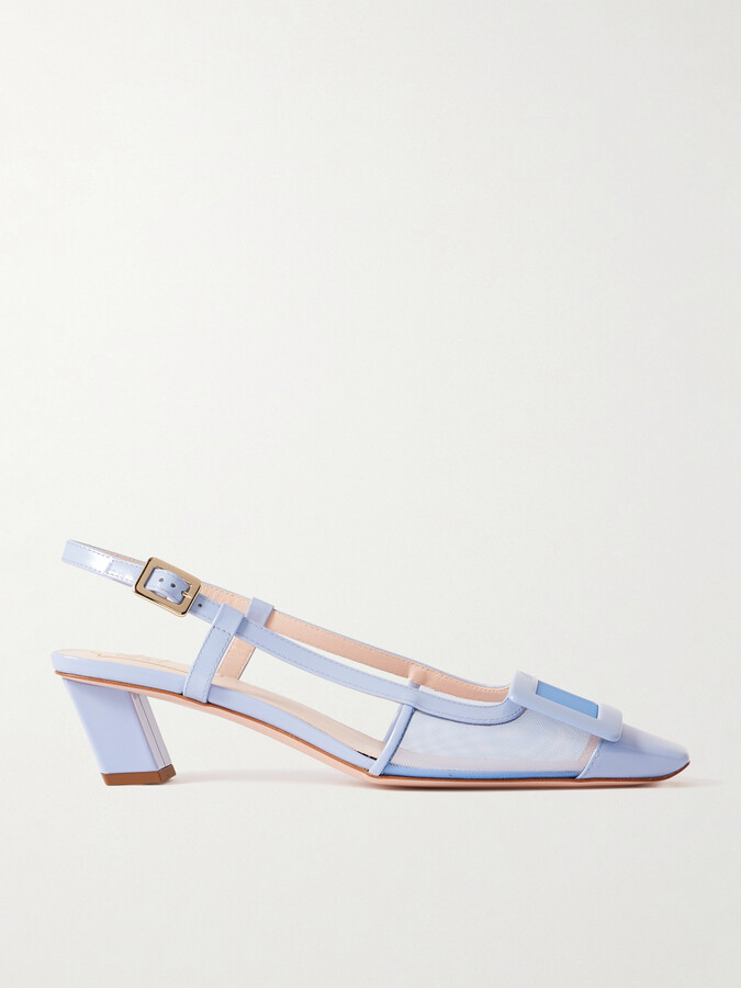 Roger Vivier Belle Vivier Buckled Patent-leather And Mesh Slingback Pumps - Blue