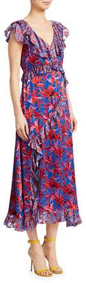 Tanya Taylor Arielle Paisley Embroidered & Leaf Print Ruffled Dress
