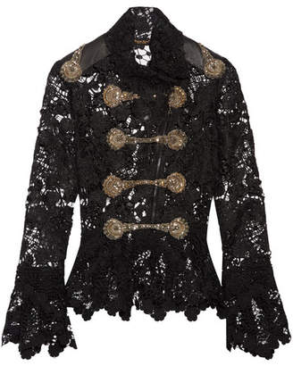 Reem Acra - Embellished Guipure Lace Peplum Jacket - Black