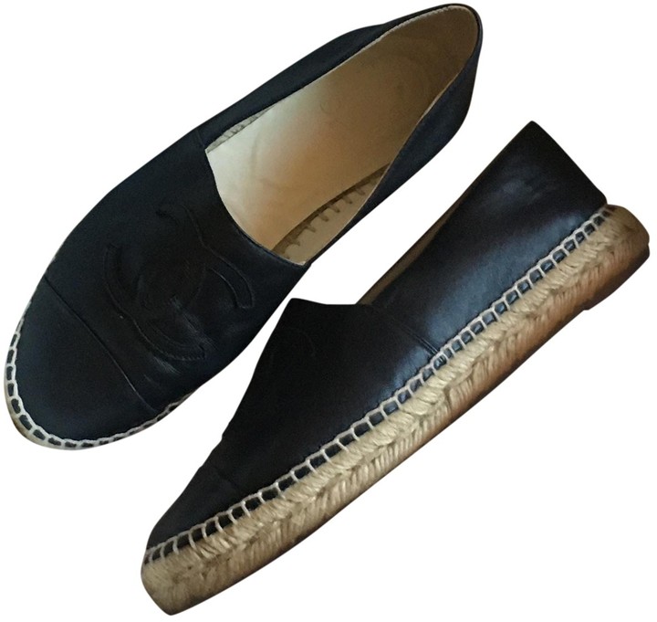 chanel espadrilles black leather