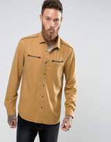 Thumbnail for your product : ASOS Regular Fit Shirt In Drape Fabric With Western Pockets In Khaki