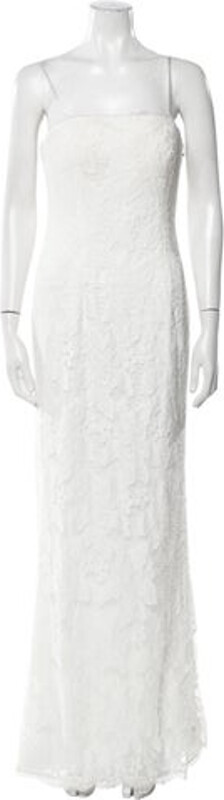 Adrianna Papell Evening Gown Neutrals & White Lace Trim Embellishment Sleeveless with Square Neckline Concealed Zip Closure at Back