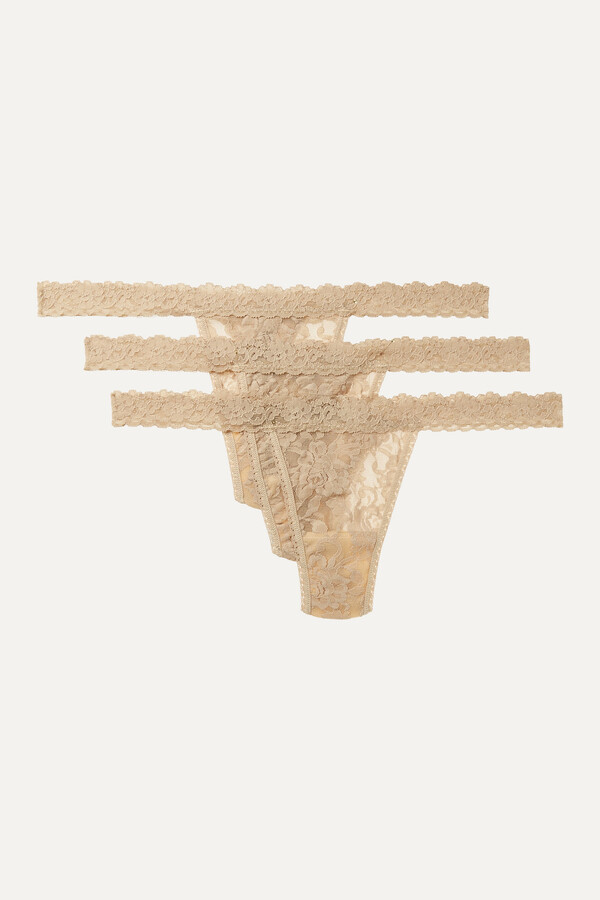 HANKY PANKY + NET SUSTAIN set of six stretch-lace low-rise thongs