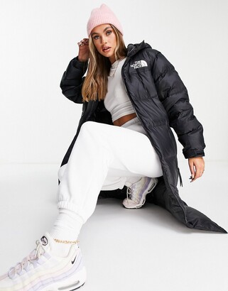 The North Face Nuptse Belted long puffer coat in black - ShopStyle
