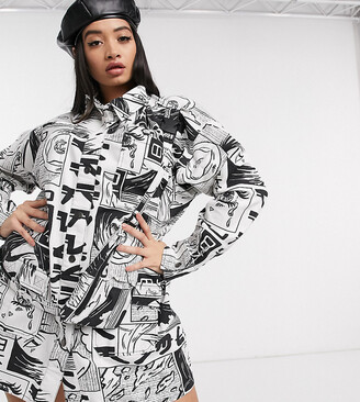 Collusion Plus shirt dress with detachable bag in comic print