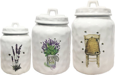 First of a kind Beehive, Lavender and Bees 3 Piece Kitchen Canister Set