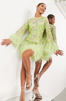 Thumbnail for your product : ASOS DESIGN EDITION Sequin Faux Feather Trim Long Sleeve Cocktail Minidress