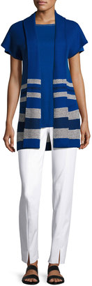 St. John Textured Inlay Knit Shawl-Collar Jacket, Cobalt