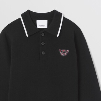 Burberry Childrens Long-sleeve Thomas Bear Motif Wool Blend Polo Shirt