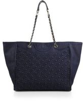 Thumbnail for your product : Tory Burch Fleming Quilted Denim East-West Tote