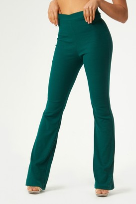 Little Mistress Mylan Emerald Green Ribbed Flared Trousers Co-ord