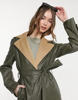 Thumbnail for your product : Helene Berman Contrast Pleather Ruth Coat in Khaki
