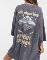 Thumbnail for your product : ASOS DESIGN oversized t-shirt dress in grey acid wash with pheonix print