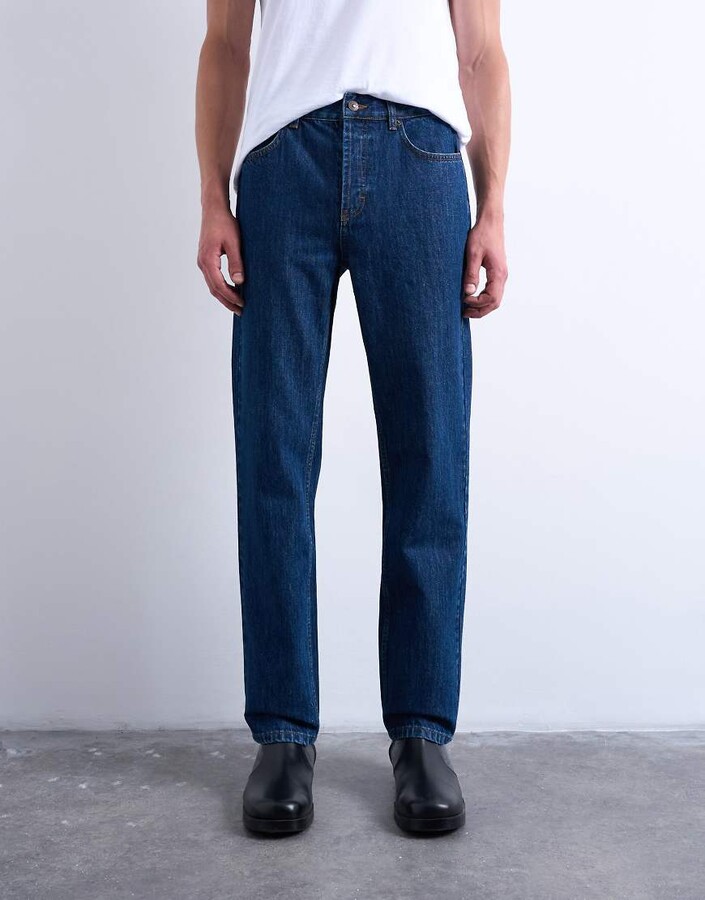 Topman rigid straight jeans in dark wash blue