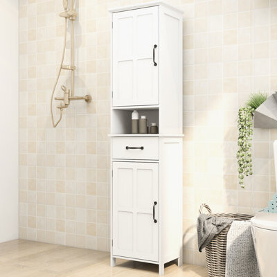 White Slim Storage Cabinet - Double Door, Narrow Height Painting For Cleanliness For Bathroom, Entryway, Study Assembly Required Door In Slim, Long-te