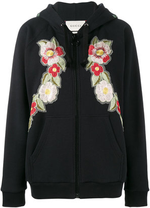 Gucci Print rose embroidered hoodie