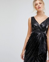 Thumbnail for your product : TFNC Tall Wrap Front Sequin Midi Dress With Satin Waist Band