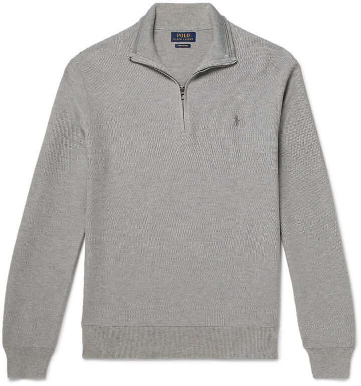 Polo Ralph Lauren Logo-Embroidered Waffle-Knit Pima Cotton Half-Zip Sweater  - ShopStyle